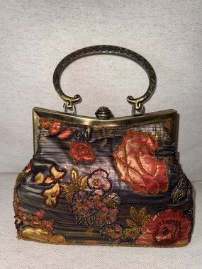 Vintage Floral Embroidered Beaded Sequin Evening Prom Wedding Multicolor Clutch